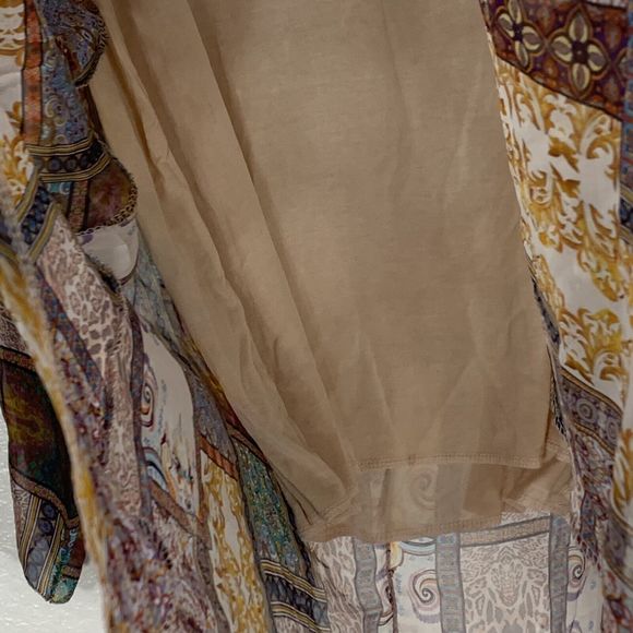 Moda Seta Italy Geometric Round Neck Sheer Flowy Top Blouse Womens Medium - Picture 9 of 13